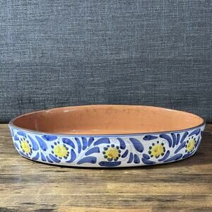 Italian terra cotta casserole dish lemon yellow blue & white